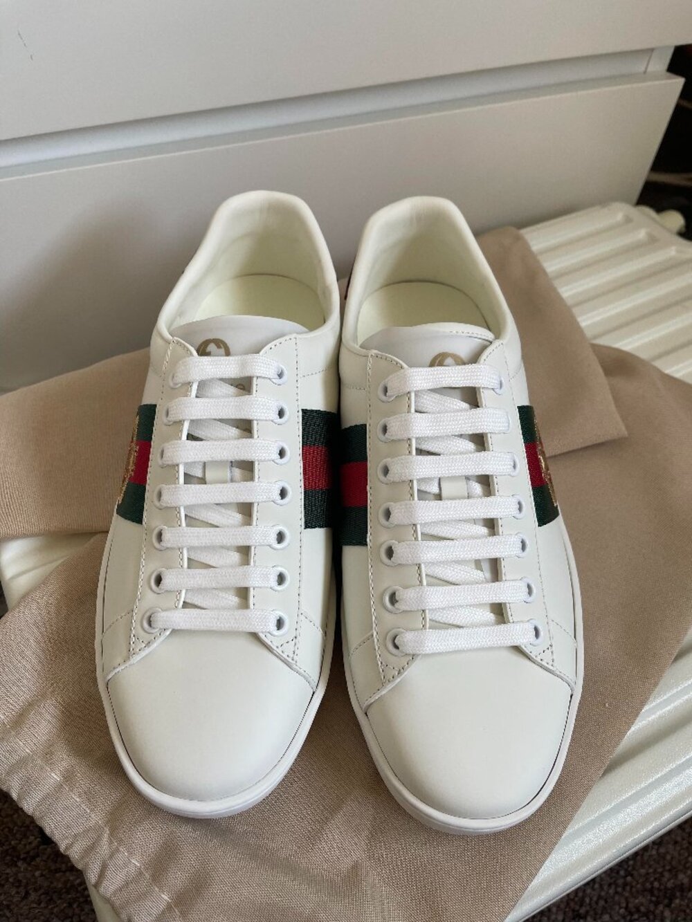 Gucci White Ace Sneakers with Bee Detail
